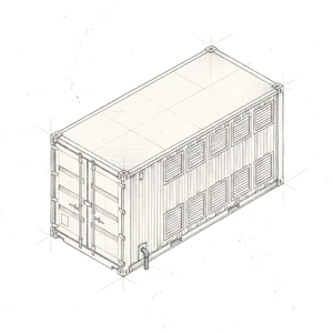 Pencil drawing of a containerised battery energy storage system on the DC bus